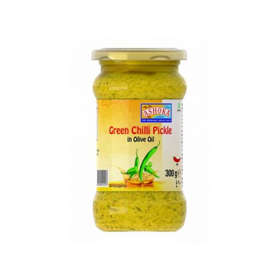 Ashoka – marináda ze zelených chilli papriček v olivovém oleji 300g Ashoka – marináda ze zelených chilli papriček v olivovém oleji 300g