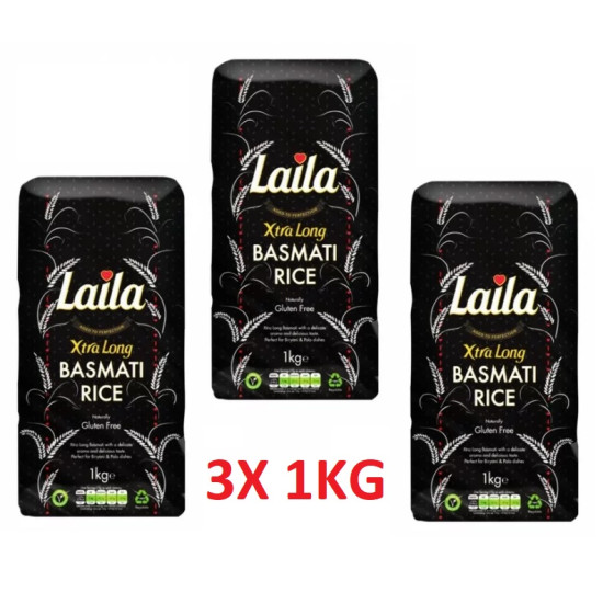 Laila Xtra dlouhozrnná basmati rýže 3x1kg Laila Xtra dlouhozrnná basmati rýže 3x1kg