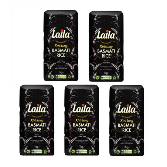 Laila Xtra dlouhozrnná basmati rýže 5x1kg Laila Xtra dlouhozrnná basmati rýže 5x1kg
