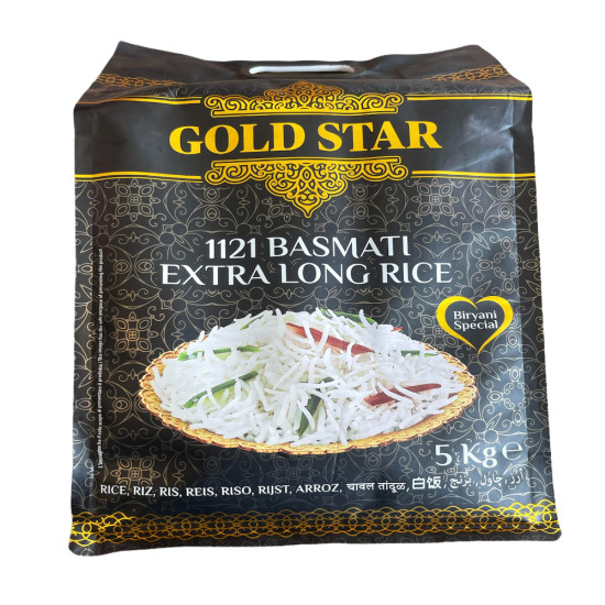 Gold Star dlouhá rýže 1121 Basmati 5KG Gold Star dlouhá rýže 1121 Basmati 5KG