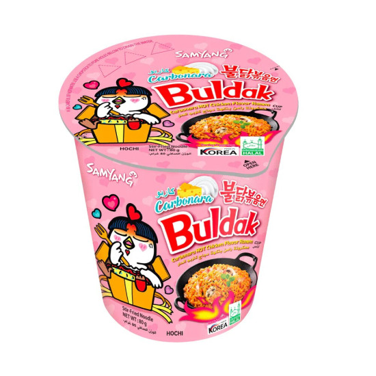 Samyang Buldak Carbonara Spicy Ramen Cup 80g – Pálivá Carbonara v Pohodlné Misce Samyang Buldak Carbonara Spicy Ramen Cup 80g – Pálivá Carbonara v Pohodlné Misce